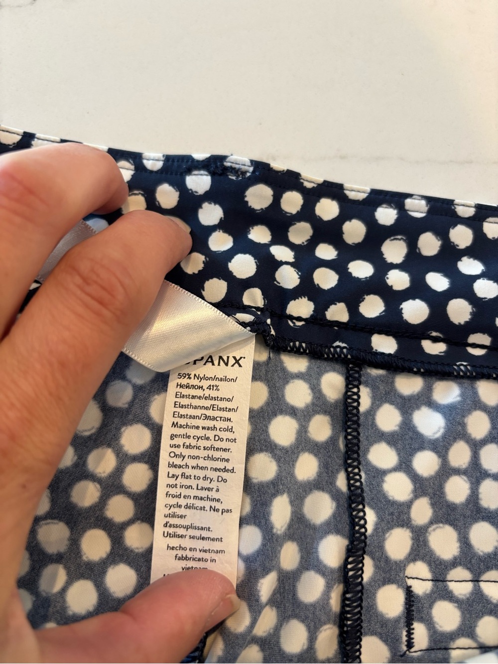 SPANX Navy and White Printed High-Rise Shorts - Picture 7 of 9